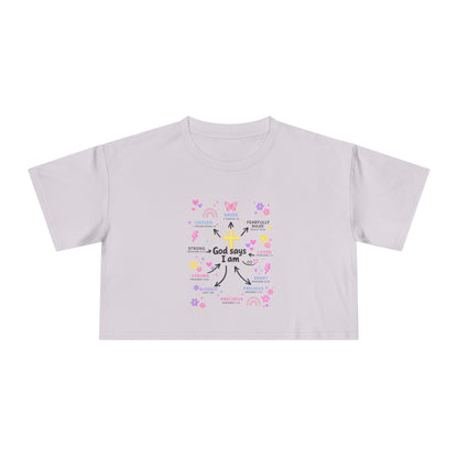 God Says I Am Floral Crop Tee — Christian Inspirational Women's Top