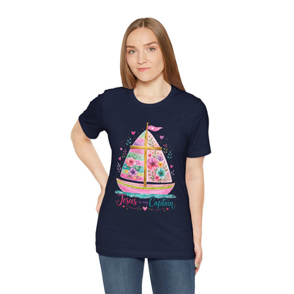 Jesus Is My Captain Floral Sailboat T-Shirt