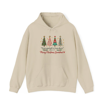 Grandma Christmas Hoodie – “Every good gift is from above… Merry Christmas Grandma” Holiday Sweatshirt
