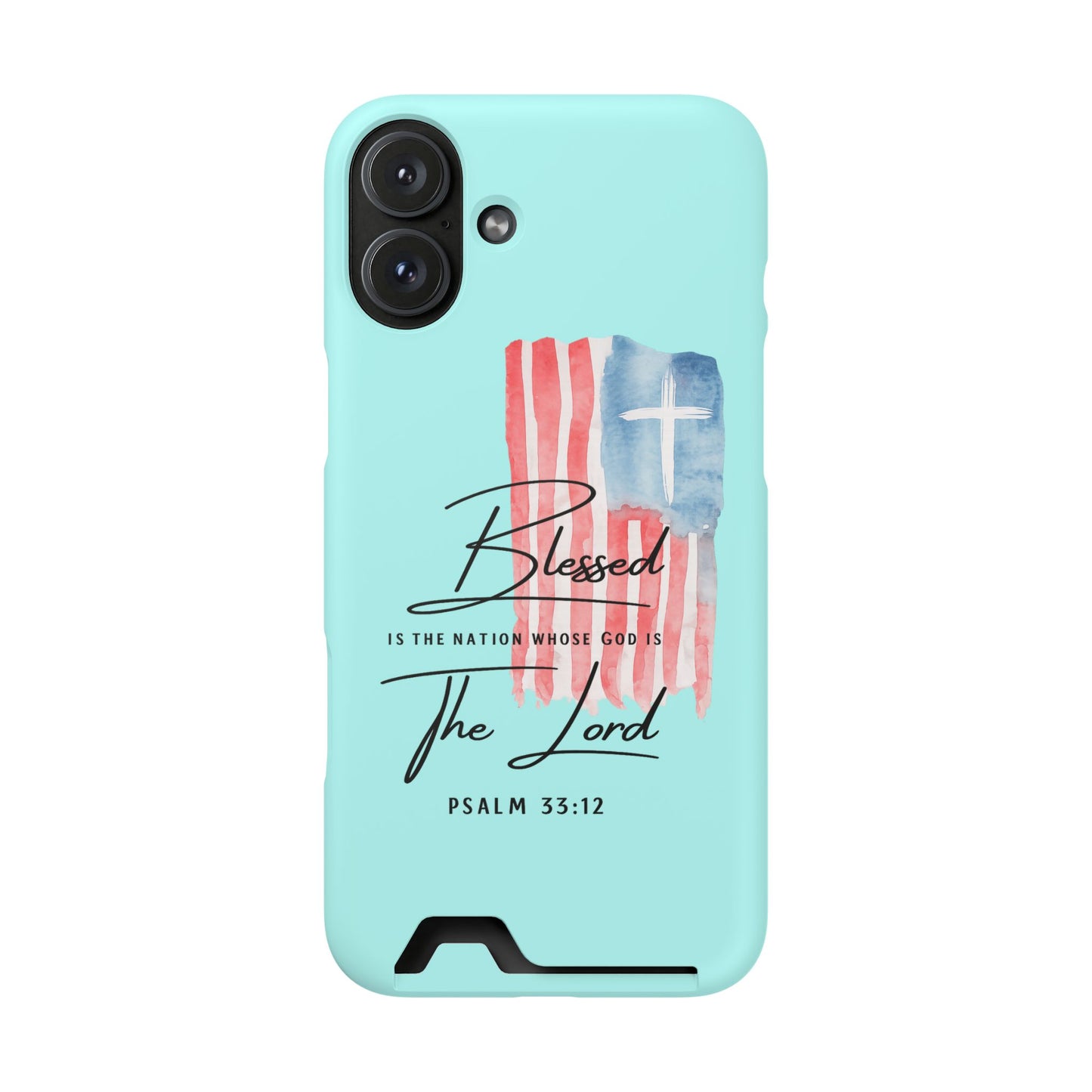 Blessed The Lord Phone Case with Card Holder — Psalm 33:12 Christian Wallet Case