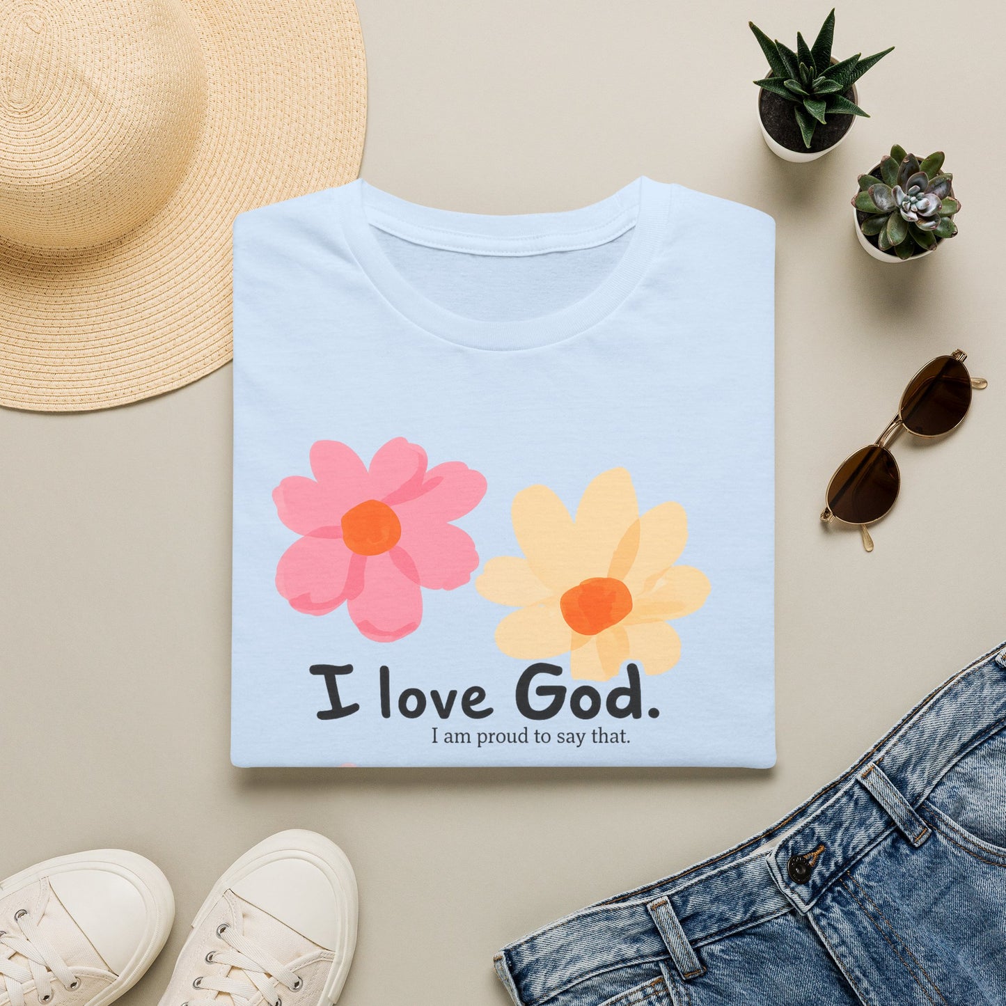 Christian Floral T‑Shirt — "I Love God" Cute Flower Faith Tee