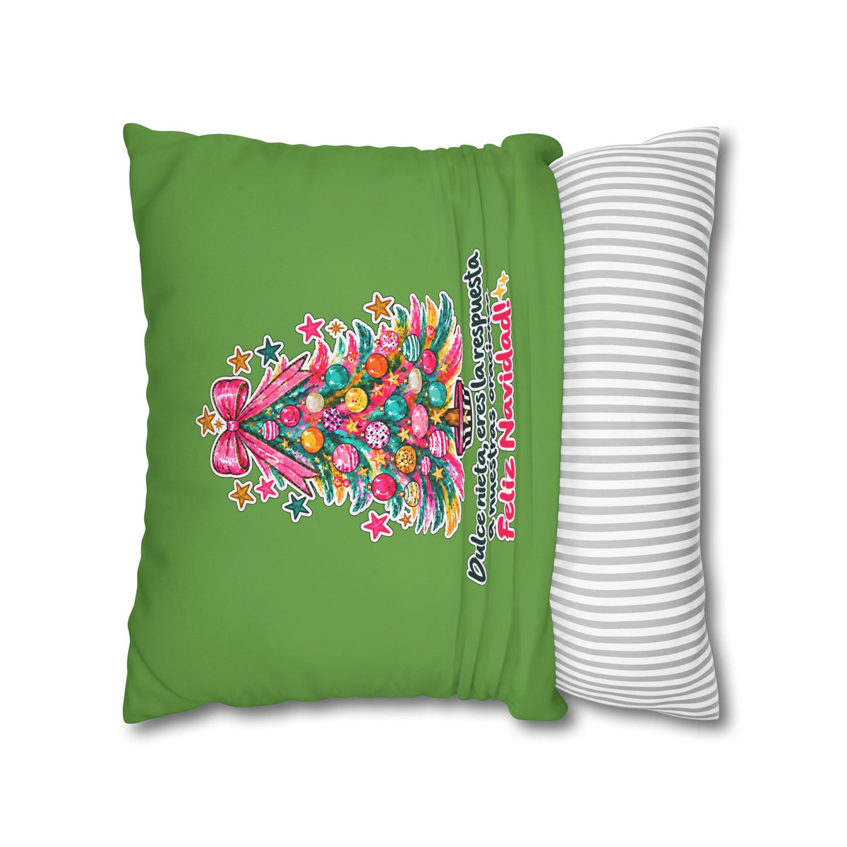Spanish |Christmas Tree Pillowcase — "Dulce nieta, eres la respuesta a nuestras oraciones. Feliz Navidad!"