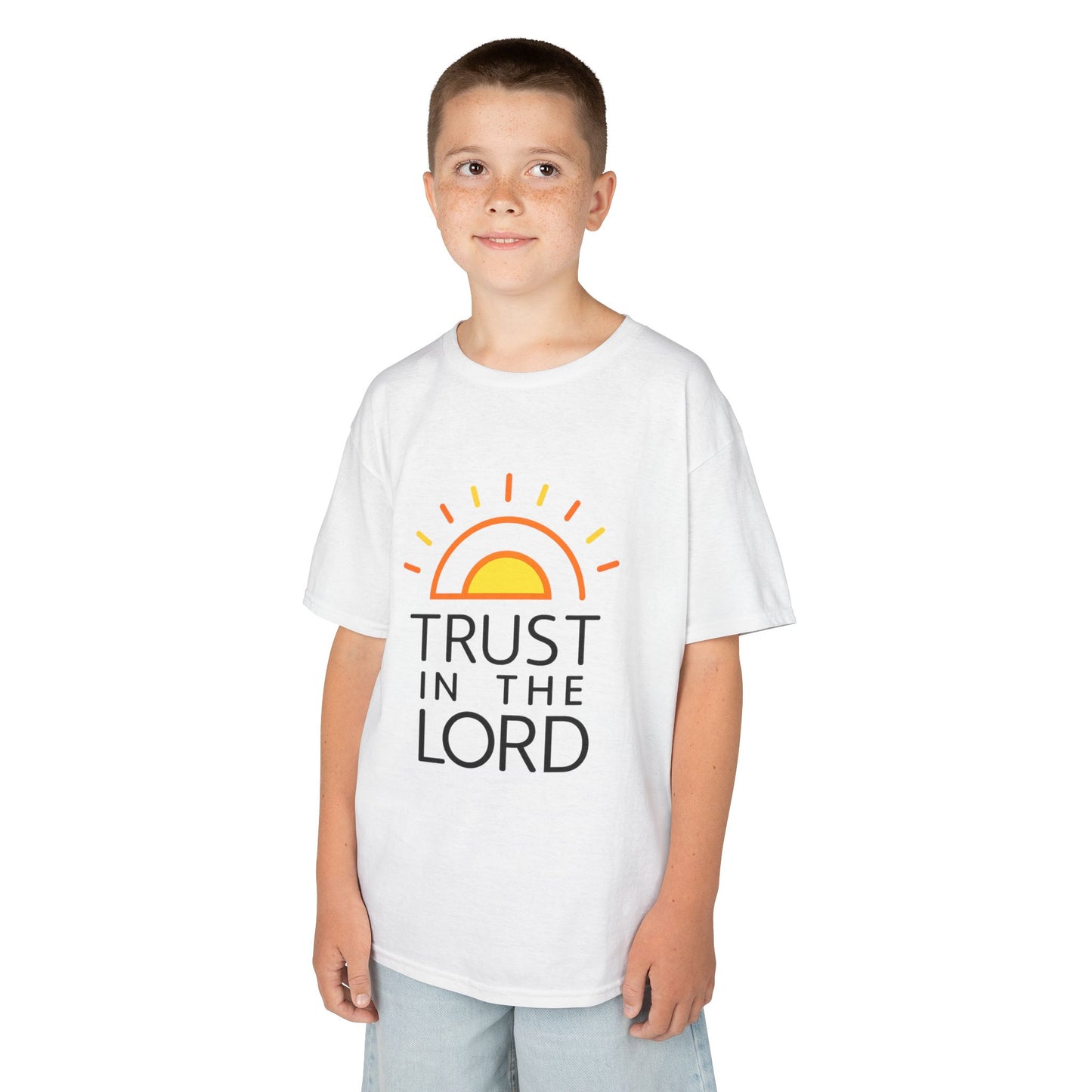 UNISEX Kids T-Shirt — "Trust in the Lord" Sun Graphic Christian Tee