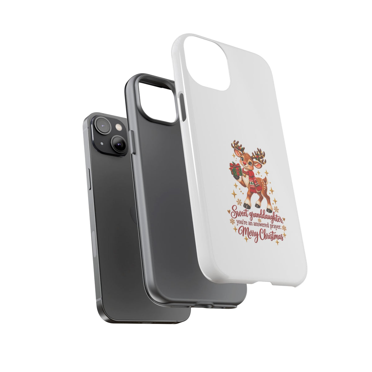 Christmas Reindeer Phone Case — “Sweet granddaughter you’re an answered prayer” Holiday Phone Cover