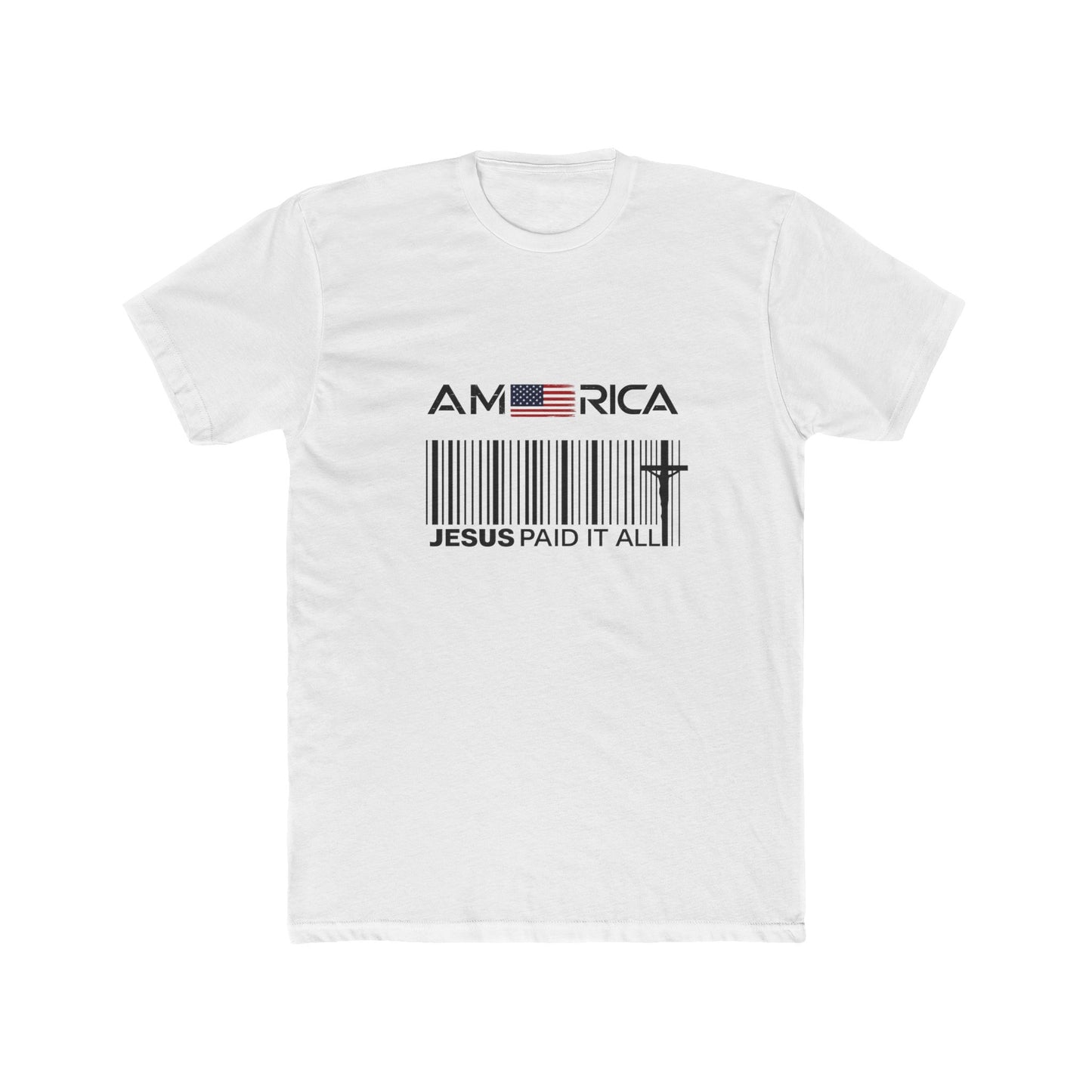 America Barcode Cross T-Shirt – "Jesus Paid It All" Christian Faith Tee
