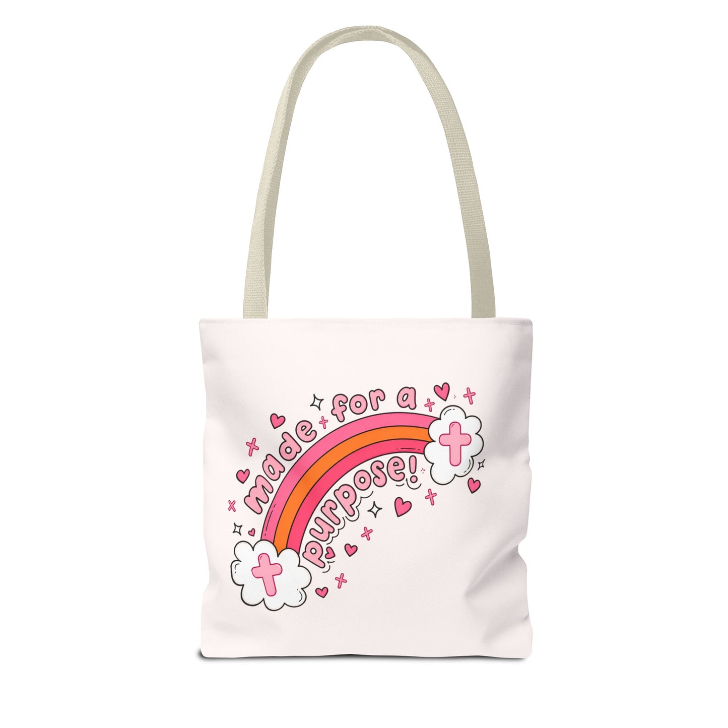 Pink Faith Tote Bag — Inspirational Cross & Rainbow AOP Tote
