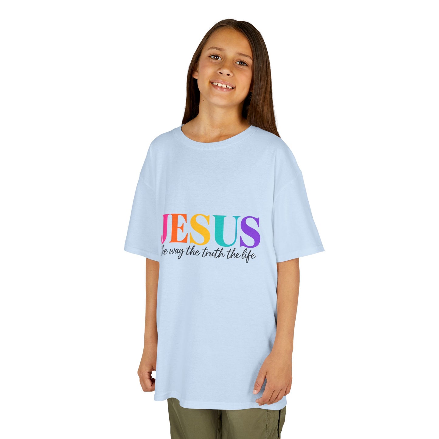 Kids Tee — "JESUS The Way The Truth The Life" Rainbow Christian T-Shirt