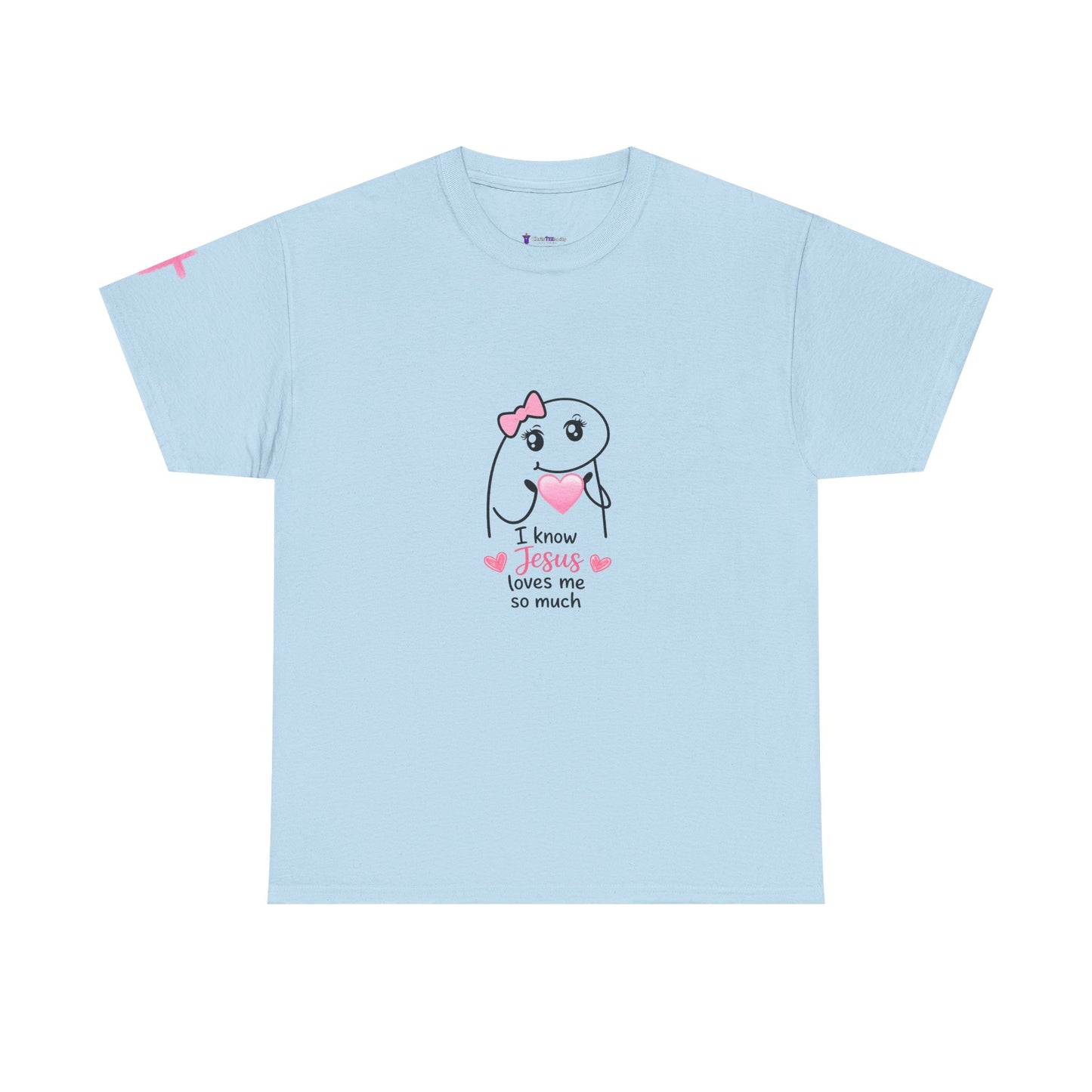 She Is Worthy T-Shirt — "I Know Jesus Loves Me" Pink Bow Christian Tee (Proverbs 31)