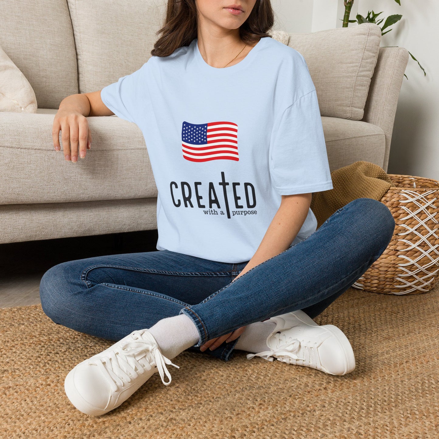 USA Flag T-Shirt — "Created with a Purpose" Patriotic American Tee