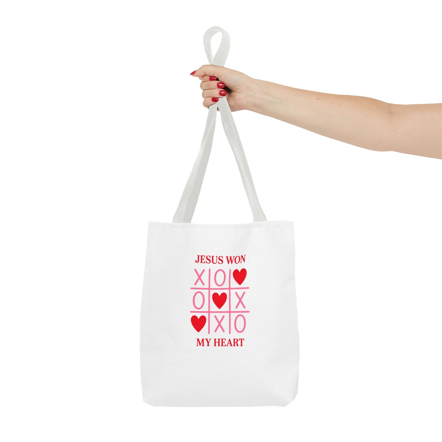 Tote Bag — "Jesus Won My Heart" Christian Scripture Heart Tic‑Tac‑Toe Design