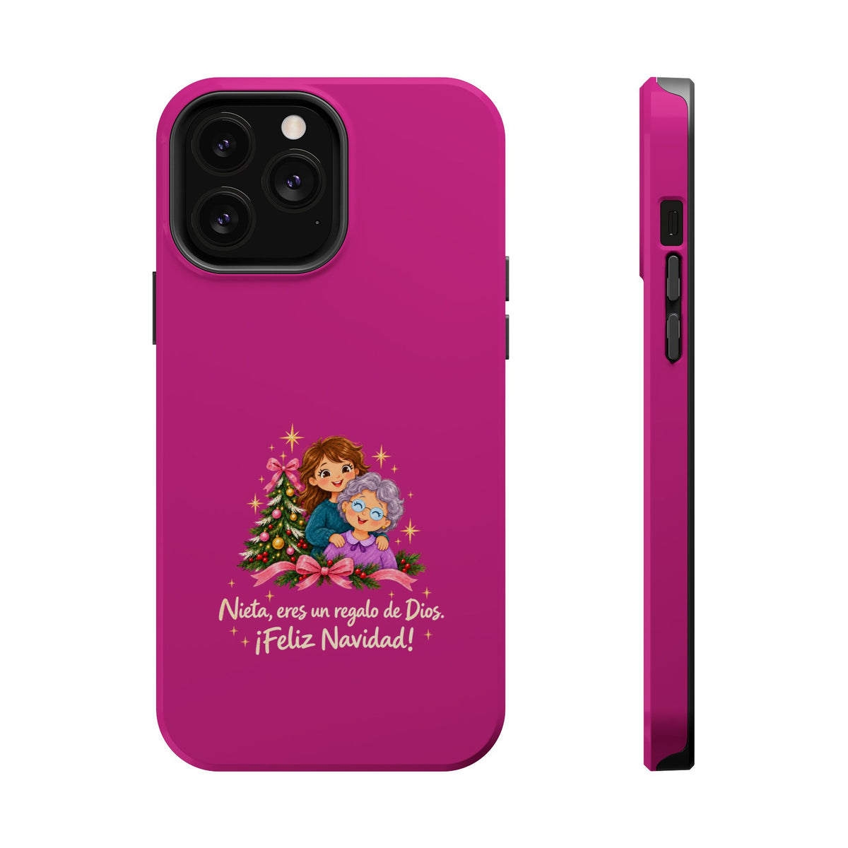 Magenta Christmas Grandma Phone Case — "Abuela, eres un regalo de Dios. ¡Feliz Navidad!" Magnetic Impact-Resistant