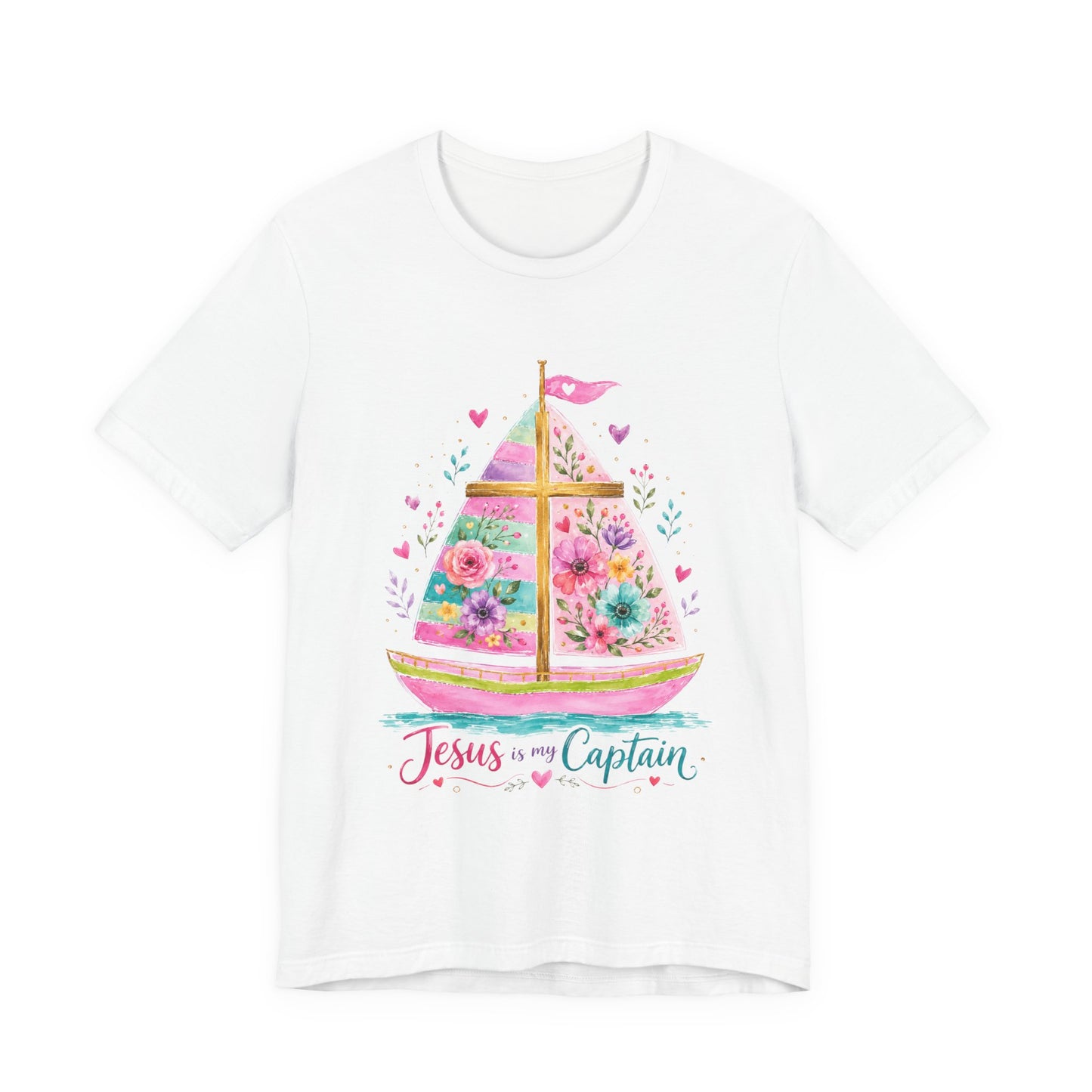 Jesus Is My Captain Floral Sailboat T-Shirt