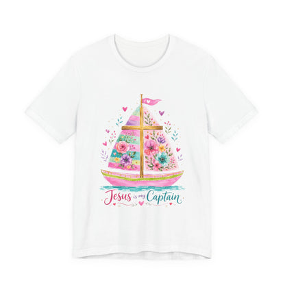 Jesus Is My Captain Floral Sailboat T-Shirt