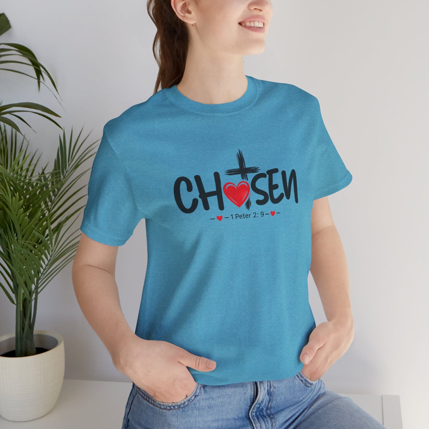Chosen Cross Heart T-Shirt — Christian Faith Tee (1 Peter 2)