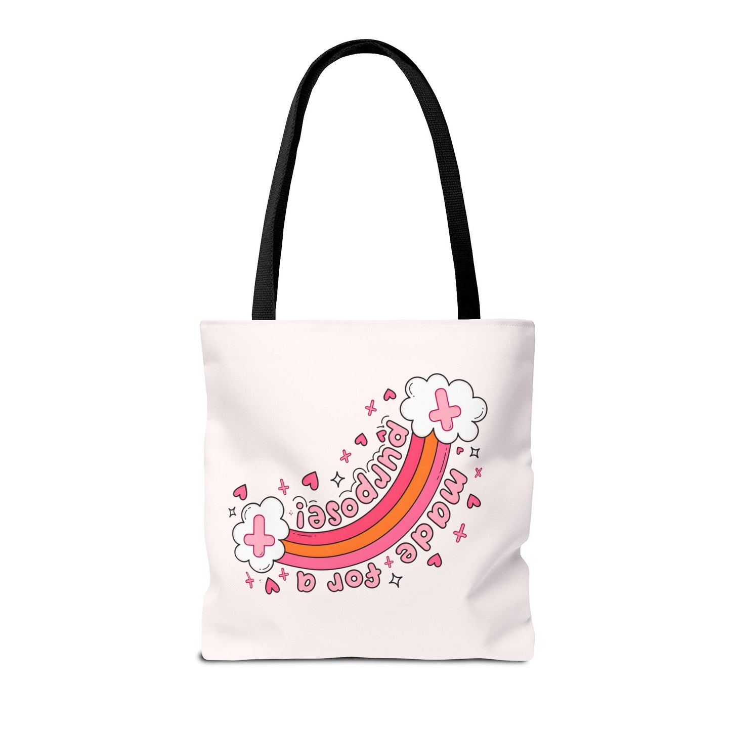 Pink Faith Tote Bag — Inspirational Cross & Rainbow AOP Tote