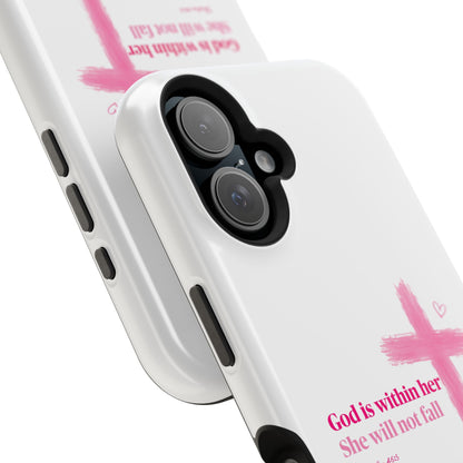 Phone Case — "God is within her, She will not fall" Pink Cross Magnetic Impact-Resistant Case