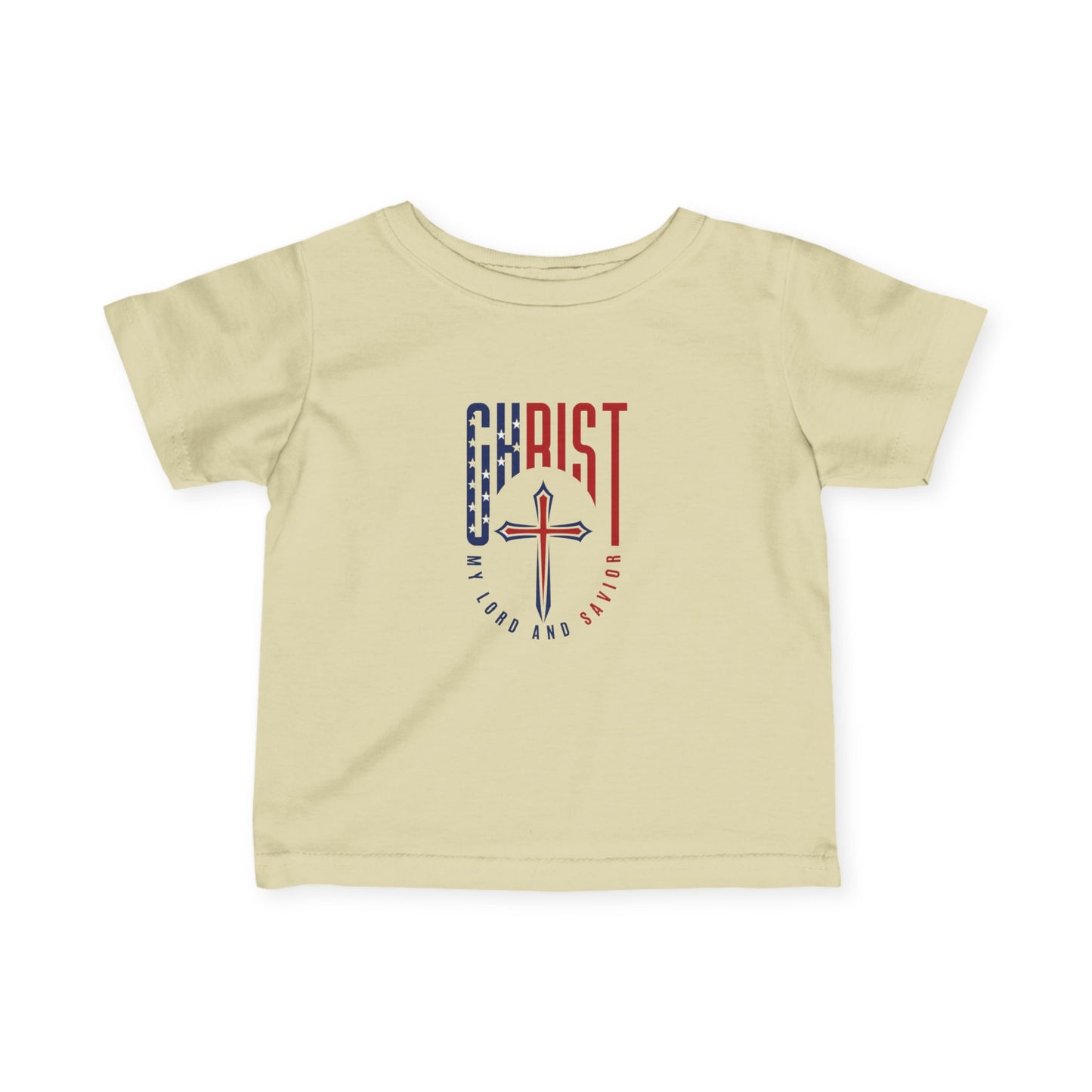 Infant Tee — "Christ Is Lord" Red & Blue Cross Baby Shirt