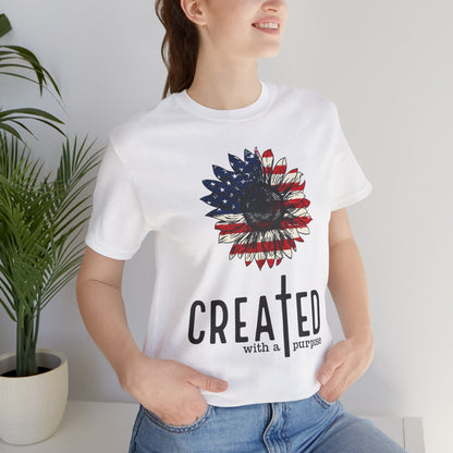 Created With A Purpose American Flag Sunflower T-Shirt