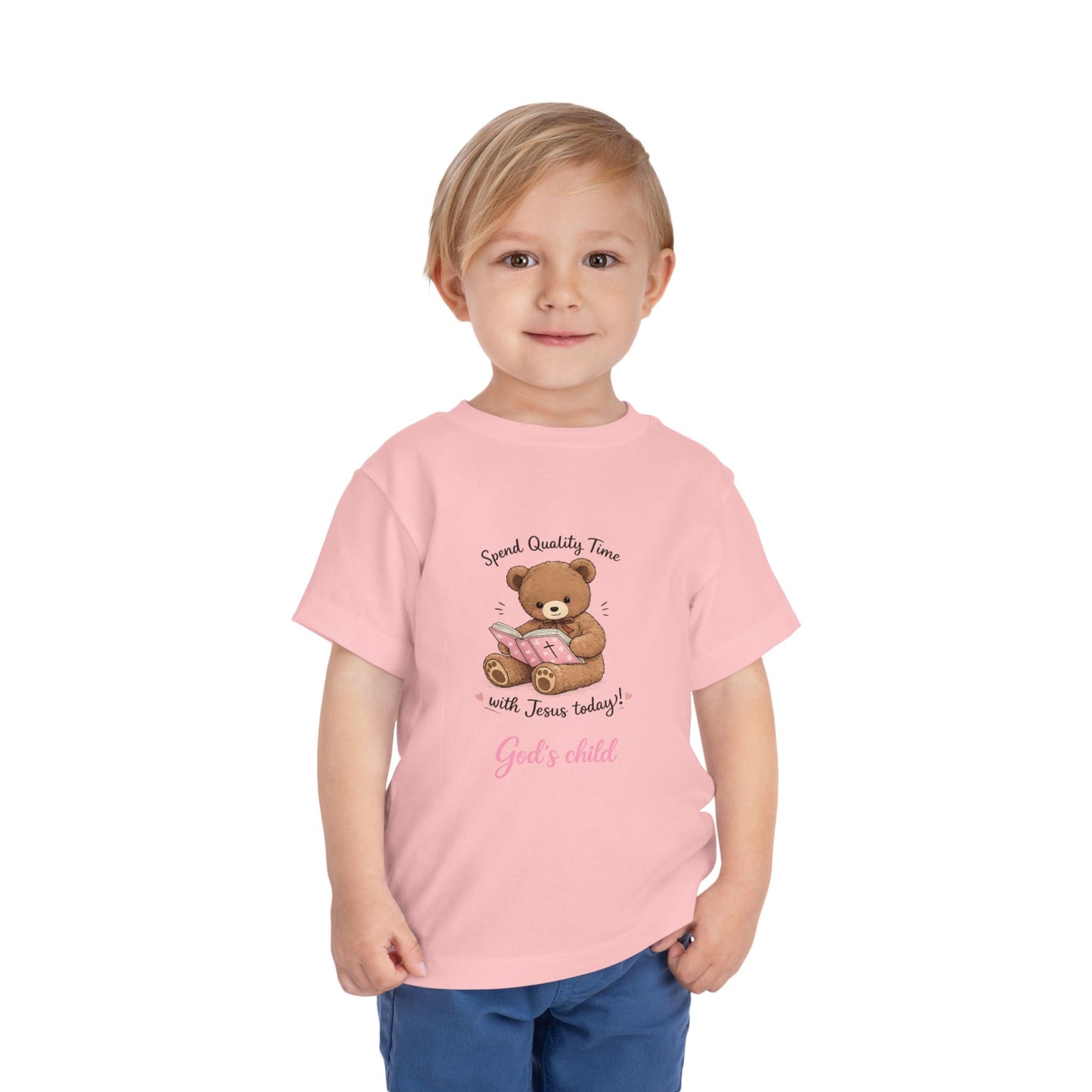 Toddler Tee — "Spend Quality Time with Jesus Today!" Bear Christian Kids Shirt