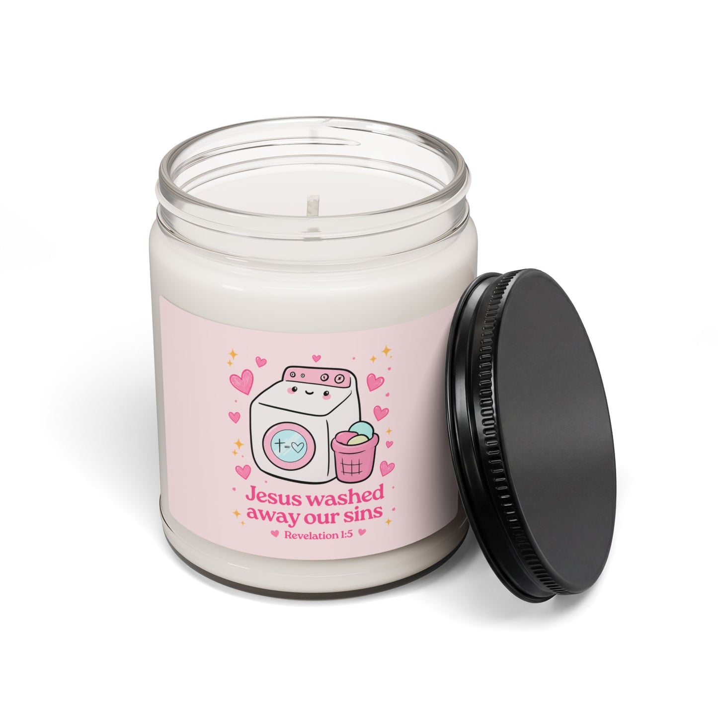 Scented Soy Candle — "Jesus Washed Away Our Sins" Cute Washer Faith Candle (9 oz)