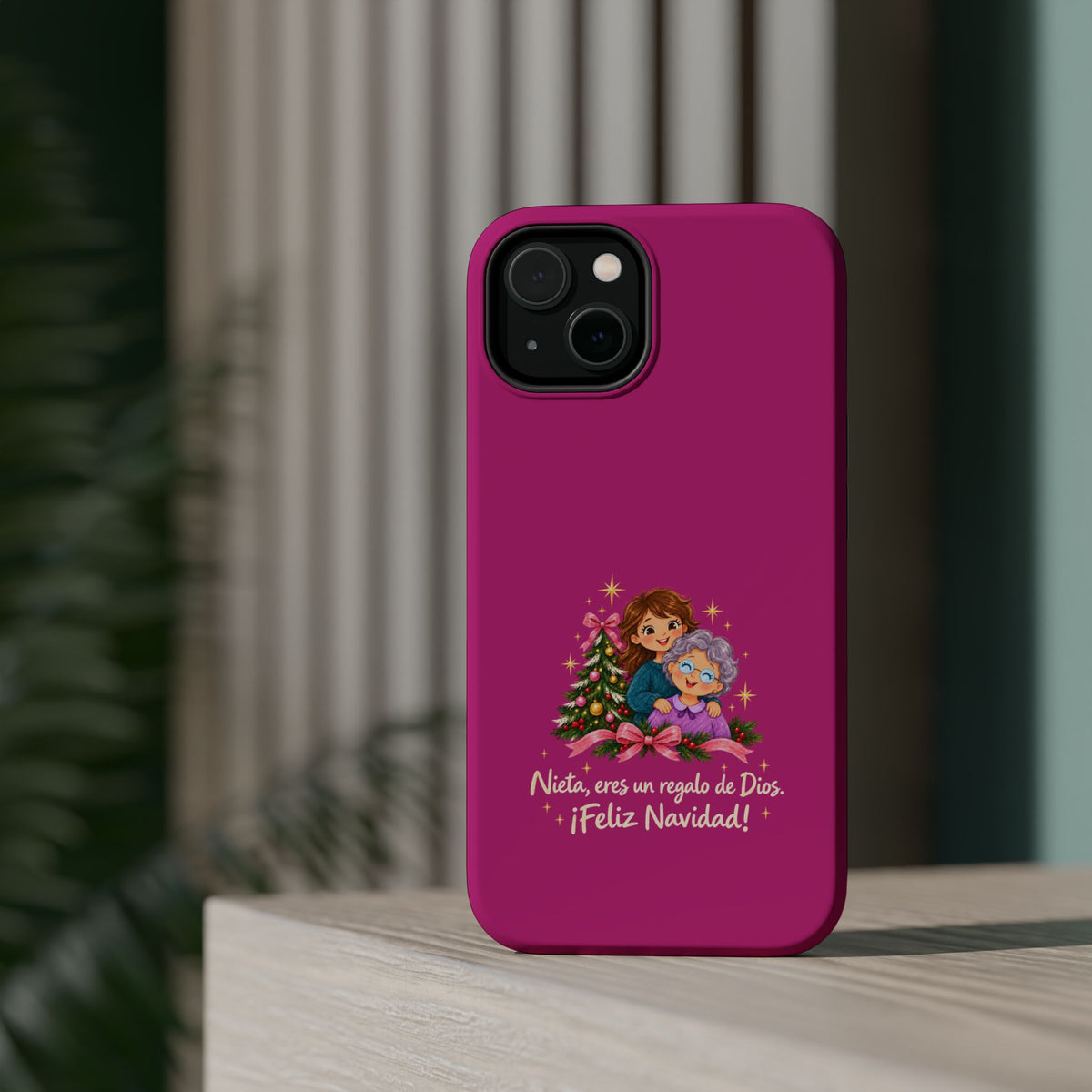 Magenta Christmas Grandma Phone Case — "Abuela, eres un regalo de Dios. ¡Feliz Navidad!" Magnetic Impact-Resistant