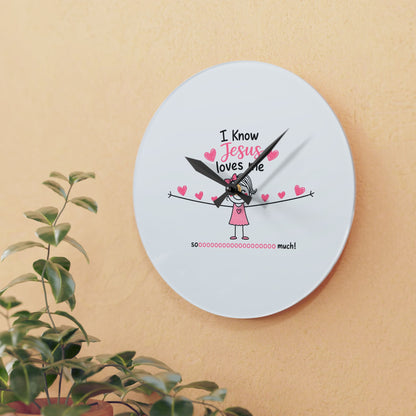 Acrylic Wall Clock — "I Know Jesus Loves Me" Cute Pink Faith Kids' Wall Clock