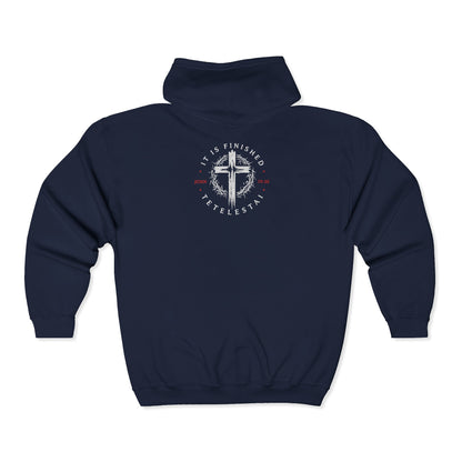 It Is Finished Cross Zip Hoodie — Christian Faith Full-Zip Sweatshirt