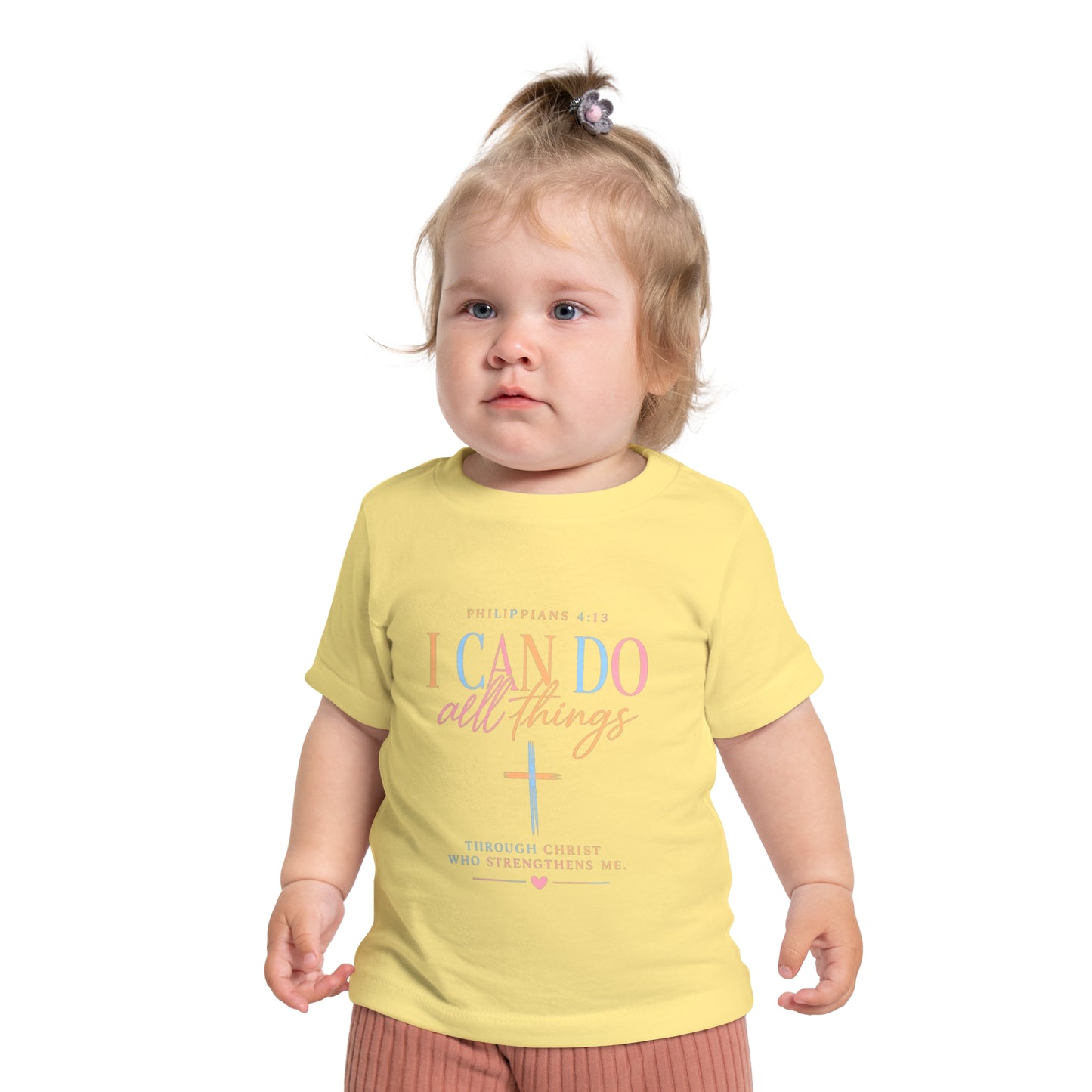 Christian Baby T-Shirt – "I Can Do All Things" Philippians 4:13 Pastel Cross