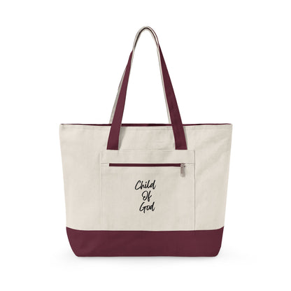 Canvas Tote Bag — "Child of God" & Watercolor Flag Zippered Tote