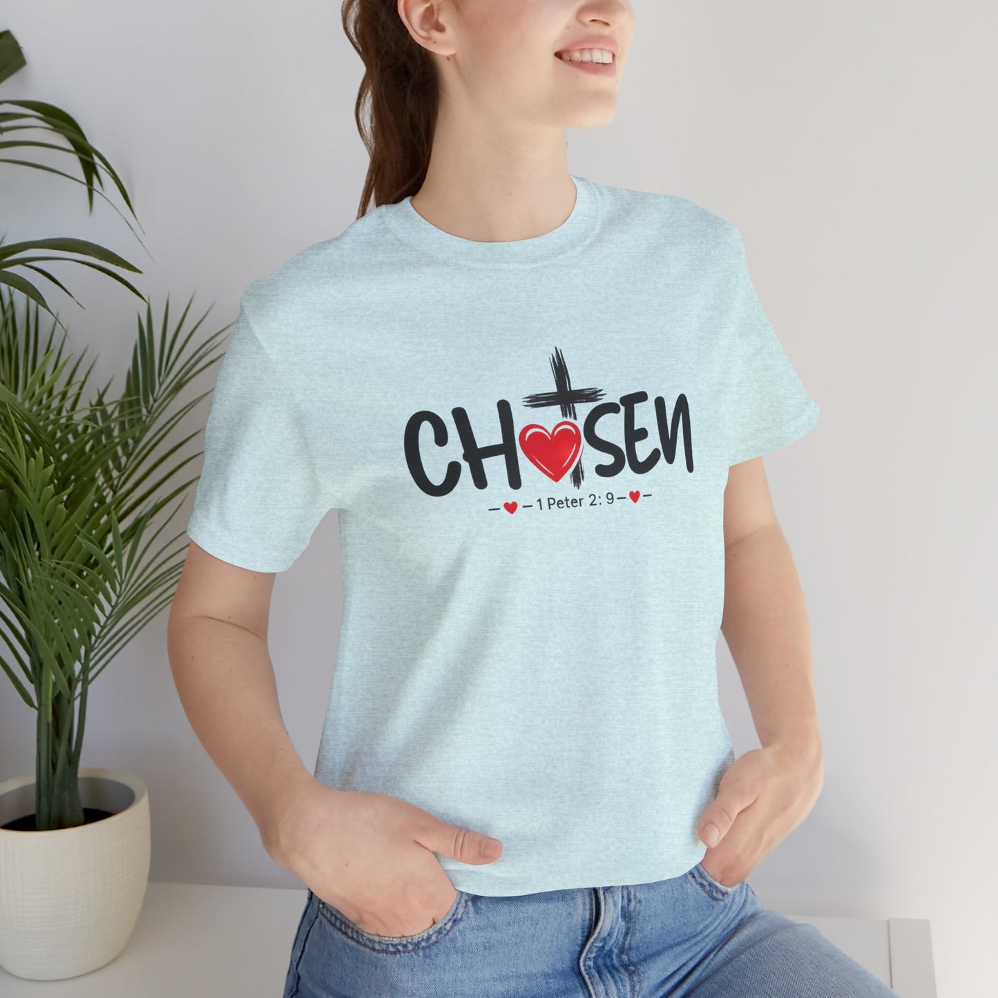 Chosen Cross Heart T-Shirt — Christian Faith Tee (1 Peter 2)