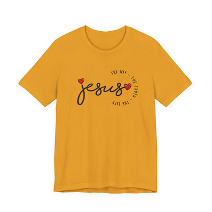 Jesus Script Tee - "Jesus" with Hearts | Faith Christian Shirt
