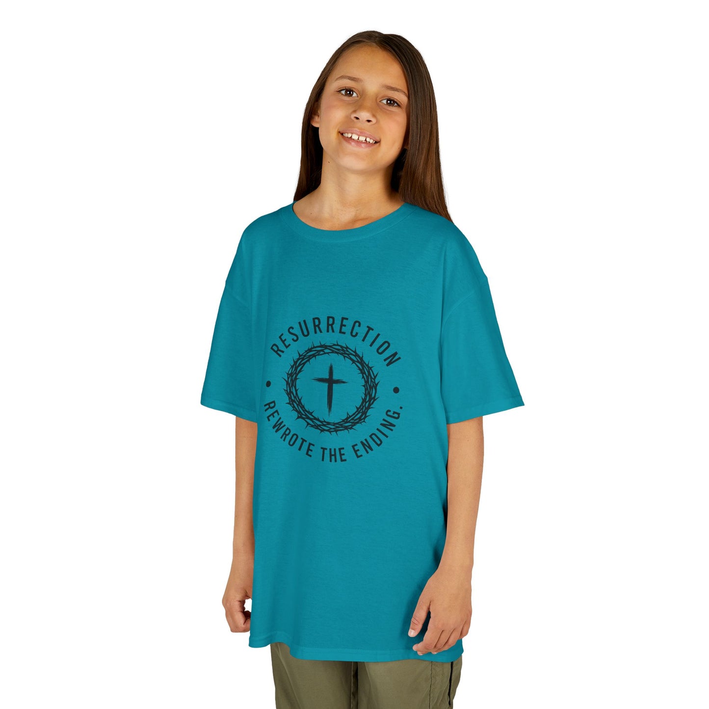 UNISEX KIDS Tee — 'Resurrection: He Wrote the Ending' Cross Graphic
