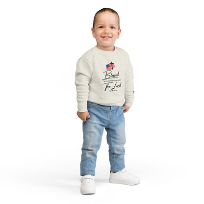 Toddler Sweatshirt - "Blessed is the Nation" Patriotic Christian Kids Crewneck