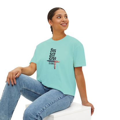 Jesus Is King American Flag Cross Women's Boxy Tee