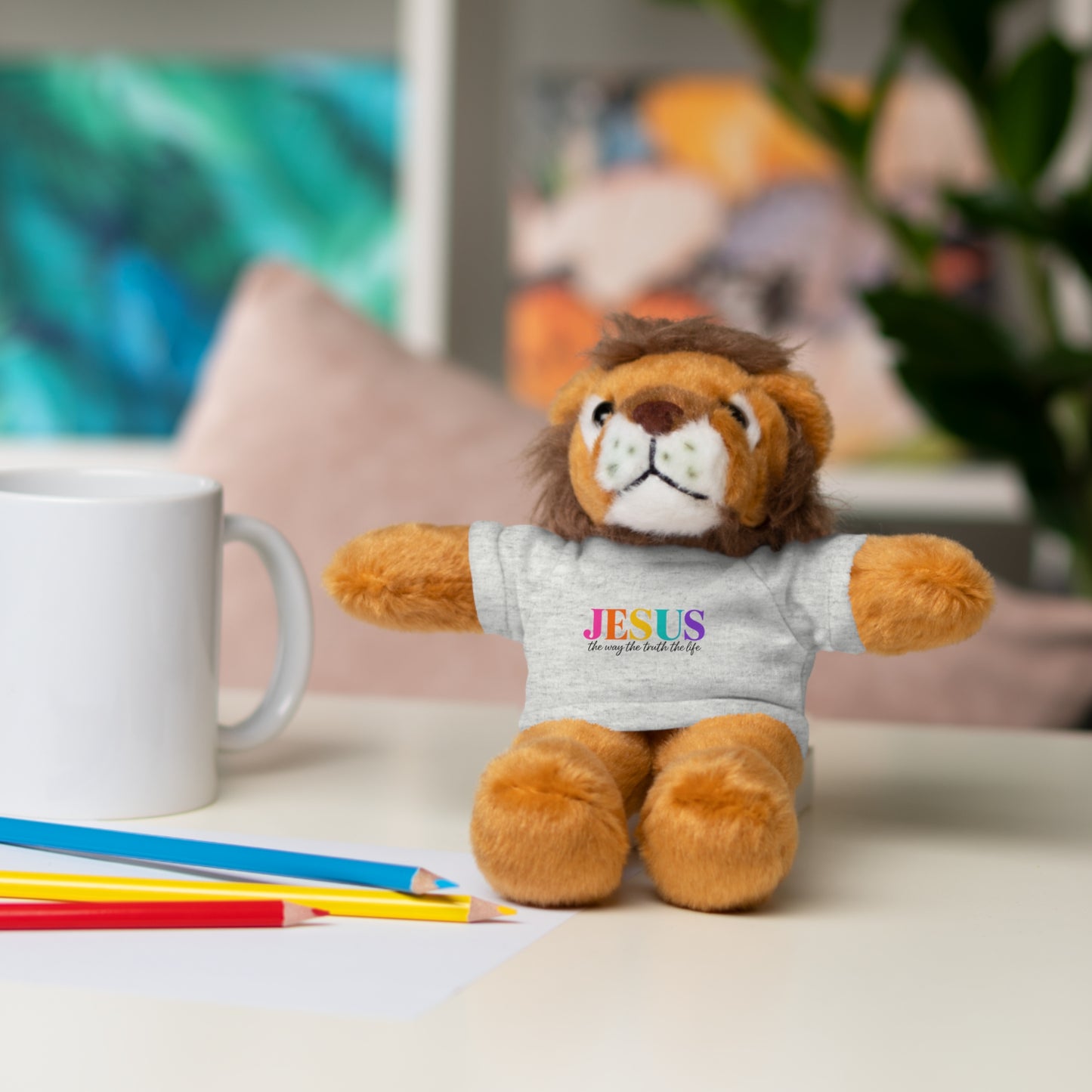 Jesus Rainbow Tee Teddy Bear - Plush Stuffed Animal with Faith Shirt