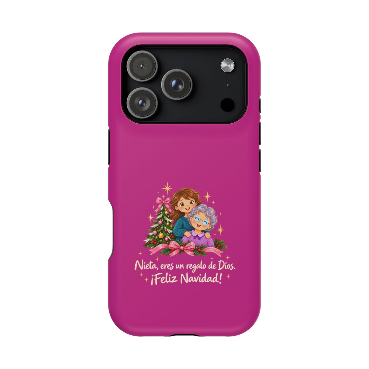 Magenta Christmas Grandma Phone Case — "Abuela, eres un regalo de Dios. ¡Feliz Navidad!" Magnetic Impact-Resistant