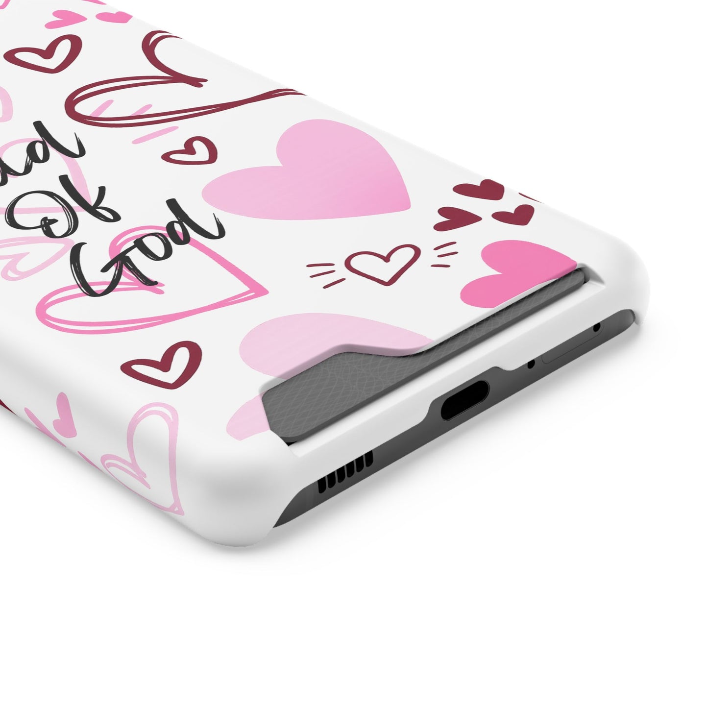 Phone Case — "Child of God" Card Holder Case, Pink Hearts Christian Phone Cover