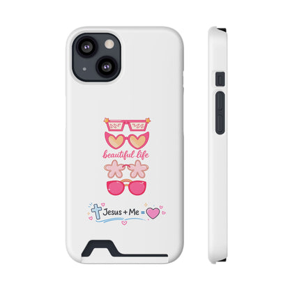 Jesus + Me Phone Card Case — "Beautiful Life" Pink Sunglasses Christian Wallet Case