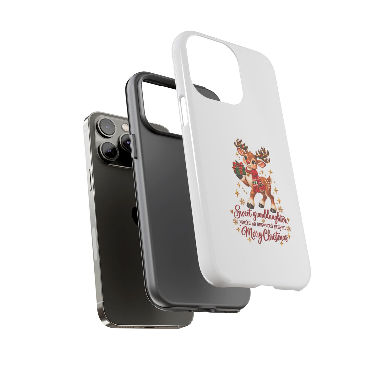 Christmas Reindeer Phone Case — “Sweet granddaughter you’re an answered prayer” Holiday Phone Cover