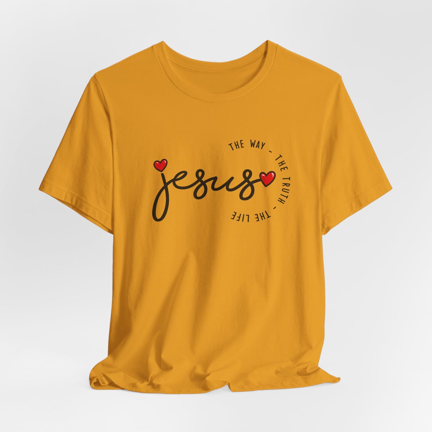 Jesus Script Tee - "Jesus" with Hearts | Faith Christian Shirt