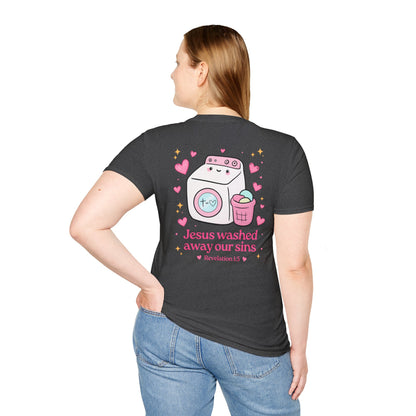 Christian T-Shirt – “Jesus Washed Away Our Sins” Cute Washing Machine Design
