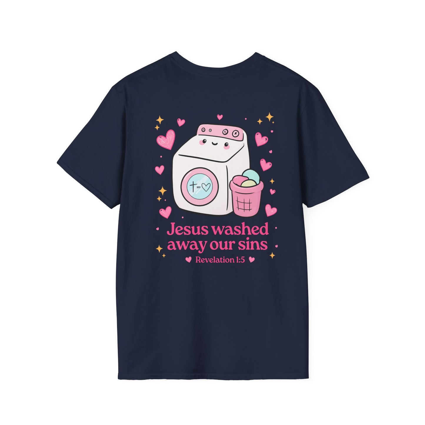 Christian T-Shirt – “Jesus Washed Away Our Sins” Cute Washing Machine Design