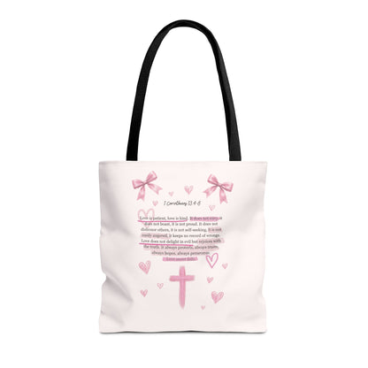 Pink Faith Tote Bag — Inspirational Cross & Rainbow AOP Tote
