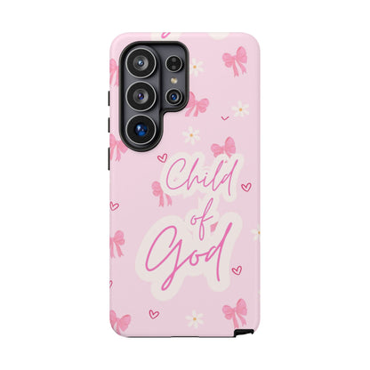 Child of God Pink Phone Case — Cute Christian iPhone Cover with Bows & Hearts