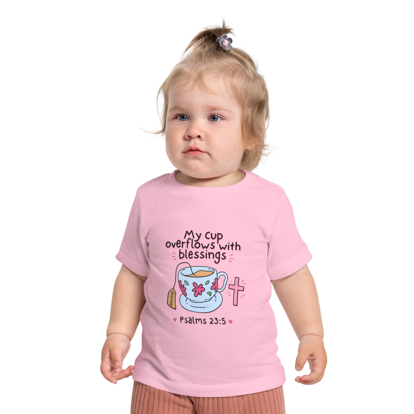 Baby T-Shirt — "My Cup Overflows With Blessings" Christian Infant Tee (Psalms 23:5)