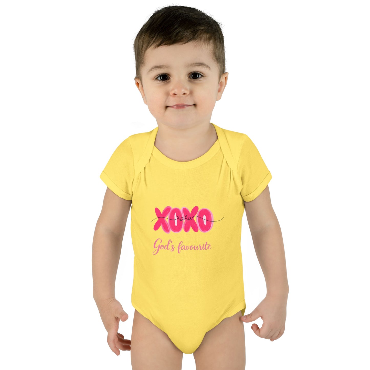 Baby Bodysuit "XOXO God's Favorite" — Cute Pink Valentine Infant Onesie