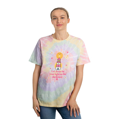 Pastel Tie-Dye Tee — 'Let Jesus Be Your Light' Lighthouse Christian T-Shirt