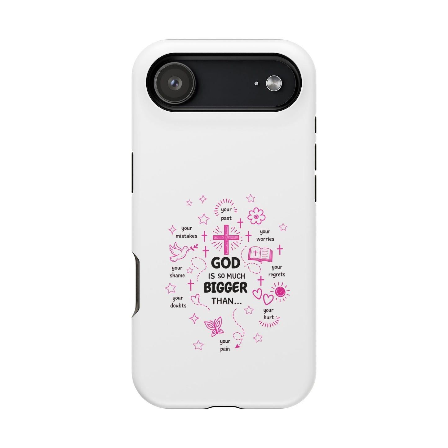 Christian Phone Case — "God Is So Much Bigger Than..." Pink Faith Protective Magnetic Case