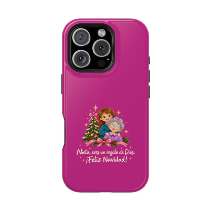 Magenta Christmas Grandma Phone Case — "Abuela, eres un regalo de Dios. ¡Feliz Navidad!" Magnetic Impact-Resistant