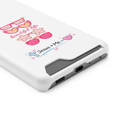 Jesus + Me Phone Card Case — "Beautiful Life" Pink Sunglasses Christian Wallet Case